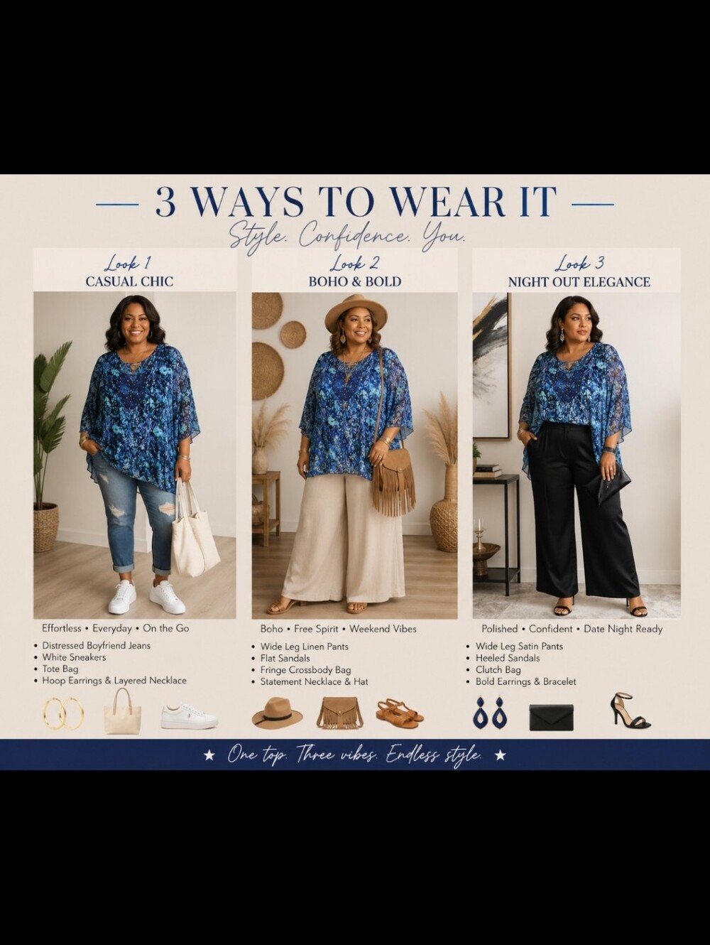 5/$30 Catherines Blue Multi-Patterned Tunic Top - Picture 2 of 6